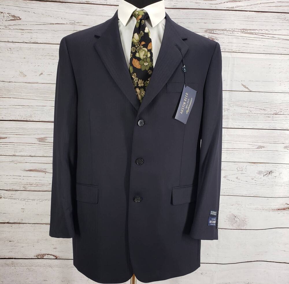 Austin Reed New Black Wool Super 100's Herringbone Suit Jacket 44R